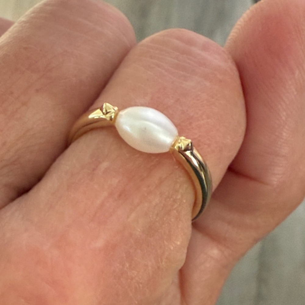 Kendra Scott Leighton Gold Pearl Band Ring Freshwater Cultured Pearl sz 7